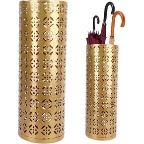 Fabater Umbrella Stand, Metal Umbrella Holder, Indoor Umbrella Rack Organizer with Hollow Design, Umbrella Storage for Entryway, Office, Home (Gold)