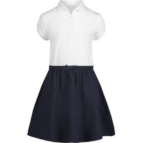 IZOD Girls' School Uniform Short Sleeve Polo Dress with Poplin Skirt & Pockets