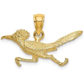 Solid 14k Yellow Gold 3-D Road Runner Charm Pendant - 17mm x 26mm