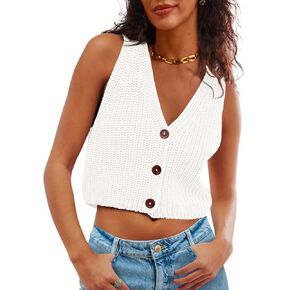 Saodimallsu Womens سترة السترة سترة V Vest V Beck Button أسفل Y2K محصول متماسكة الصيف العصرية العليا