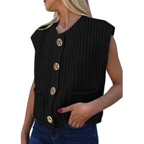 PRETTYGARDEN Women's Summer Sweaters Vest 2025 Sleeveless Button Down Cropped Pockets Chunky Knit Cardigan Trendy Tank Tops