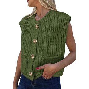 PRETTYGARDEN Women's Summer Sweaters Vest 2025 Sleeveless Button Down Cropped Pockets Chunky Knit Cardigan Trendy Tank Tops in Kuwait