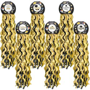 6pcs خريج قناديل البحر الفوانيس الورقية مع 22 pcs ملصقات موضوع غراد 8 "زخارف التخرج من الذهب الأسود فئة 2025 قناديل شنق