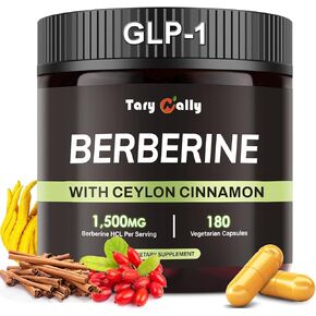 ملحق Liposomal Berberine GLP -1 - البربريين 1500 ملغ مع قرفة سيلان - صيغة امتصاص محسّنة لدعم التمثيل الغذائي - 180 كبسولة (توريد 90 يومًا)