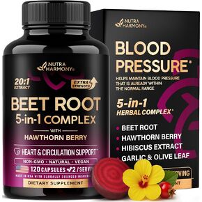 Beet Root Capsules - Healthy Blood Pressure Support Supplement** for Heart & Circulation Support - with Hawthorn Berry, Hibiscus & Garlic - Nitric Oxide for Energy - Made in USA, 120 Capsules