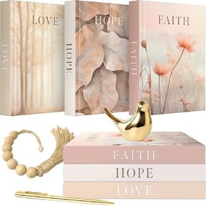 Set of 3 Decorative Books , Books for Home Decor , Includes Pen, Decor Golden Bird and Beads , hard cover Decor Books for Entry Table , Book Decor , Book Decorations , Fake Books for Decoration.