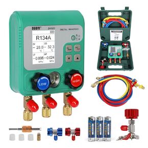 Digital Gauges HVAC 92 Refrigerant Recharge Kit, Digital Manifold Gauges HVAC Pressure & Air Tightness Test, Air Conditioning Tools & Equipment with Tricolor Hose, for Cold Storages/Refrigerators