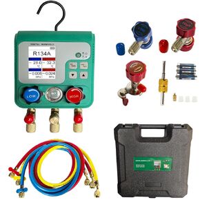 Professional Digital HVAC Manifold Gauge Set Refrigerant Gauge Diagnostic Tool for R134A/R410A/1234YF | Pressure/Vacuum/Leak Test | 92 Refrigerant Types Compatibility | HVAC Maintenance