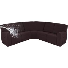 Easy-Going 100% Waterproof Recliner Cover, Stretch Couch Covers for Reclining Couches, Extra Large Sectional Sofa Slipcover, L-Shape Furniture Protector for Kids & Pets, 5 Seater, Black