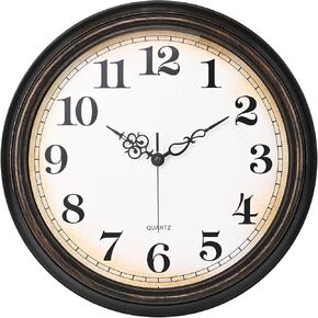Wall Clock Battery Operated Silent Non-Ticking Vintage Wall Clocks for Kitchen, School, Living Room (12Inch, Bronze)