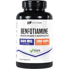 Benfotiamine 600mg | 200 كبسولات الخضار | امتصاص محسّن | يدعم الصحة العامة | زيادة التوافر البيولوجي