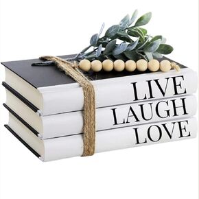 Decorative Books for Home Decor – Faux Book Set with Wooden Knot - Coffee Table Book Decor - Neutral Book Decorations for Living Room, Shelves, or Entryway - Fake Decorative Books for Home