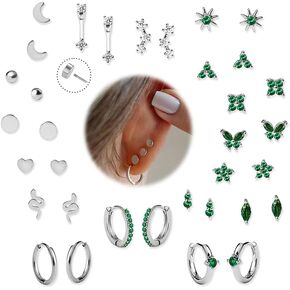 KRFY Flat Back Stud Earrings - 17 Pairs 18K Hypoallergenic Surgical Steel Stud Earrings For Women Stainless Steel Gold Hoop Earrings Tiny Screw Back Cartilage Earring Set For Multiple Piercing