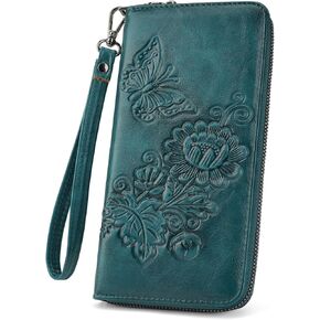 Womens Wallet Rfid Embossed Vegan Leather Multi Card Slots Wallets Large Capacity Wristlet Travel Purse for Women
