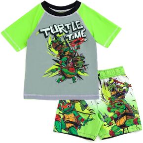 Teenage Mutant Ninja Turtles UPF 50+ حارس رمادي وربح السباحة وتجهيزات السباحة لتلبيتها لأحجام الأطفال الكبيرة (3T - 8)