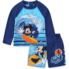 Disney Mickey Mouse Boys UPF 50+ Rash Guard and Swim Trunks Swimsuit for Infant, Toddler, and Big Kids