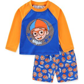 Blippi Boys UPF 50+ Rash Guard and Swim Trunks Swimsuit Set for Toddler and Big Kids