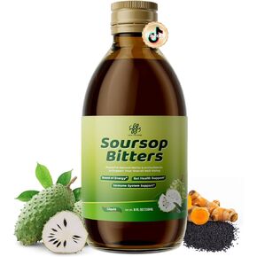 Soursop Bitters سائل مع البذور السوداء- 15 عشبًا مختلطًا مع أوراق Soursop ، والكركم والمورينجا لتطهير الأمعاء ، ومضادات الأكسدة ، وصحة الجلد ، وتجديد الخلايا ، والمناعة ، والمزاج ، ودعم النوم 8 Fl Oz