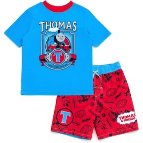 THOMAS & FRIENDS UPF 50+ Rash Guard and Swim Trunks Outfit Set Toddler to Little Kid Sizes (2T - 7)