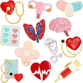 Henoyso 48 Pieces 2025 Nurse Pins Cute Brooch Pins Inspirational Cartoon Lapel Badges Doctor with Storage Bag for Nurse Graduation Gifts Hat Jacket Bag Decor