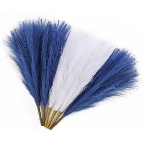 6PCS 17.7in/45CM Pampas Grass Plant White/Black/Grey Short Artificial Pampas Vase Filler Faux Pompous Grass for Modern Home Decor