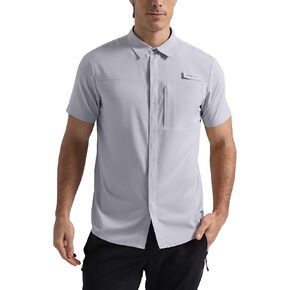 Pioneer Camp Men Fishing Shirts with Zipper Pocket UPF 50+ Lightweight Casual Short Sleeve Button Down Shirts for Men Hiking