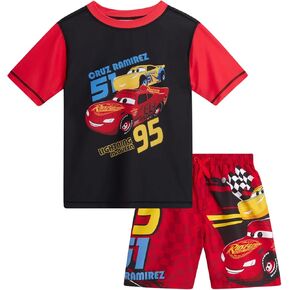 Disney Boys Rash Guard Set - 2 Piece Mickey Mouse, Cars Lighting McQueen, and Buzz Lightyear UP50+ Swim Set for Boys (2T-7)