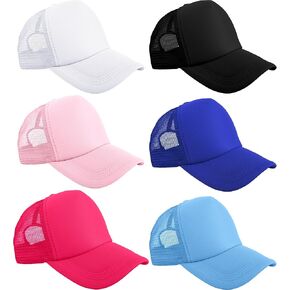 6 Pcs Kids Sublimation Trucker Hats Adjustable Mesh Trucker Cap DIY Baseball Hats for Summer Camps Beaches