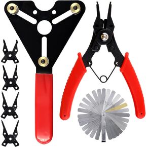 Swpeet 3Pcs AC Clutch Holding Tool Adjustable Clutch Holder and 4 in 1 Snap Ring Pliers with Stainless Steel Feeler Gauge Assortment Kit, Compatible with Domestic and Import AC Compressor
