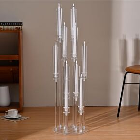 10 Arm Acrylic Candelabra Centerces لجداول الزفاف ، حامل شمعدان طويل القامة مع عاكس الضوء القابل للإزالة لتزيين منزل حفلة عيد الميلاد ، مناسب 0.82 "شموع LED (37.7 بوصة)