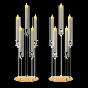 2 Set 5 Arm Acrylic Candle Holder, Mjkeomo 38.5'' Tall Candelabra Centerpieces for Tables Clear Candlesticks Holder for Housewarming Gift Fireplace Halloween Christmas Decor Fit 0.87'' LED Candle