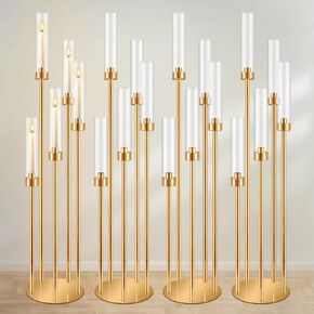 DIWNELEM 4Pcs Acrylic Candelabra Centerpieces for Wedding 5 Arm Clear Candle Candlesticks Holders 25.5" Tall Crystal Taper Candlestick with Shade Fit 0.87'' Led Candle for Christmas Party Home Decor