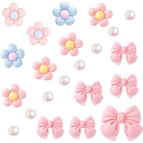 22Pcs Cute Shoe Charms for Girls Women,22Pcs Pink Flower Bow Shoe Charms with Pearl,Resin Flower Accessories for Decoration Perfect Birthday Party Gift