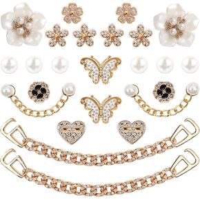 24 Pcs Bling Shoe Charms for Women, Flower Pearl Shoes Decoration Charms for Clog Rhinestone Shoes Chain Charm Cute Shoe Charms DIY Shoe Accessories for Birthday Party