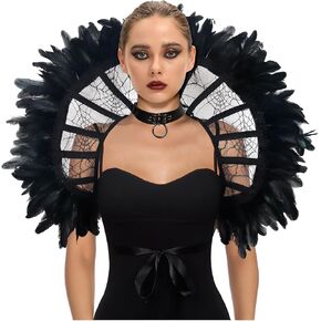 L'VOW Women's Lace Victorian Collar Stand Up Feather Collar Gothic Queen Collar Halloween Vampire Costume