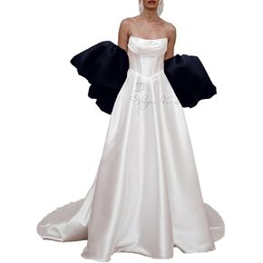 Wedding Satin Shawl Puff Sleevess Cape Bridal Bolero Evening Party Cardigan for Women and Bride Dresses