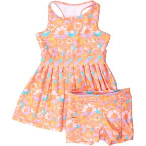 RuffleButts Girls Athletic Active Tiered Dress and Bike Short Set Outift