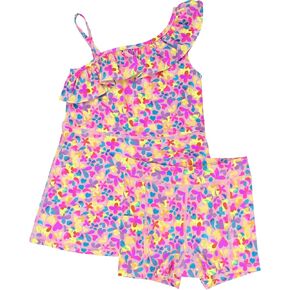 RuffleButts Girls Athletic Active One Shoulder Strap Tennis Dress and Bike Short Set Outift
