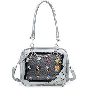 Rock Metal Cross Heart Ita Bag Crossbody Shoulder Bags Kawaii Cute Clear Window Pin Insert with a Removeable Strap
