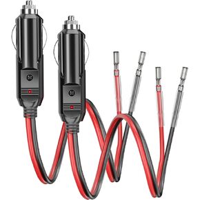 2 حزمة 12 فولت محول ولاعة السجائر مع قابس وضوء LED تنصهر ، 16AWG SIDECT HUSKED 12V سد وزنا سداف ، 15A SOCKETLE