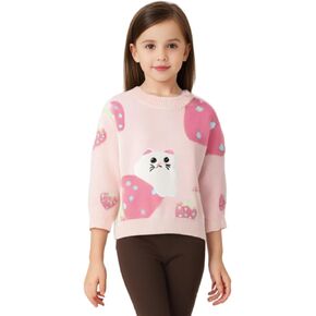 Toddler Floral Print Pullover Knit Sweater, Girls Cute Crewneck Long Sleeve Sweatshirt, Fall Sweaters Size 2-7T