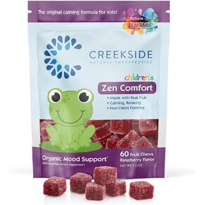 Zen Comfort for Kids, Organic Relaxation Support with 5-HTP, L-Theanine, Passionflower, Pediatrician Formulated, Vegan Gummies, Raspberry Flavor, 60 Real Fruit Chews