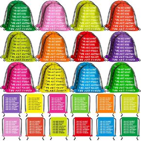 48 Pcs End of Year Gift Bags for Students Motivational Drawstring Backpack Bulk Colored Inspirational Cinch Sackpack Polyester Drawstring Bags for Teacher Gifts Back to School Party Favor Supplies