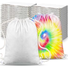 Abbylike 150 Pcs Tie Dye Cotton Drawstring Bag Sublimation Blank Backpack White Canvas Drawstring Tote Bag Items to Tie Dye