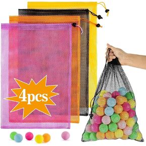4PCS Colorful Mesh Bag - Mesh Bag Drawstring Suitable for Beach Toy Ball Camping Clothing,for storage, Drawstring Storage, Sturdy and Durable