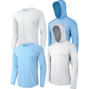 4 Pack Mens Sun Protection Long Sleeve Shirts/Hoodies Rash Guard UPF UV Gear for Fishing Workout Outdoor Adventures