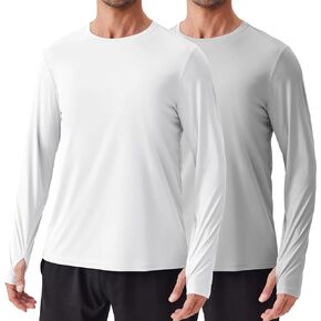 PINSPARK 2 Pack Men's Rash Guard Shirts with Thumb Holes Lightweight UPF 50+ Long Sleeve Sun Shirt Quick Dry Swimming Shirts