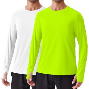 PINSPARK 2 Pack Men's Rash Guard Shirts with Thumb Holes Lightweight UPF 50+ Long Sleeve Sun Shirt Quick Dry Swimming Shirts in Kuwait