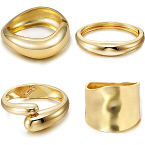 4 Pcs Women Gold Silver Cuff Bracelet Hinged Design Bracelet Trendy Chunky Cuff Bangle Thick Gold Silver Bracelets for Women