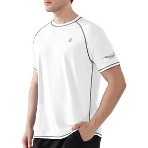 Roadbox Men's UPF 50+ Swim Shirts, Short Sleeve UV Sun Protection Rash Guard T-Shirt, Quick Dry Water Surfing Beach Tees